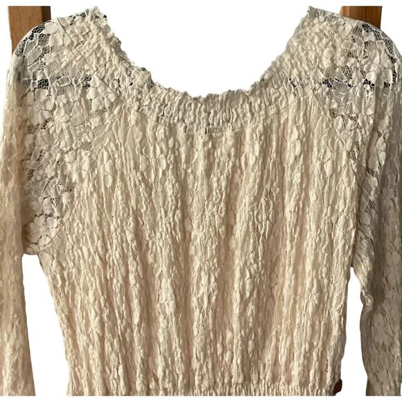 Free People Long Sleeve Ruched Lace In Cream Size XS - Picture 7 of 10